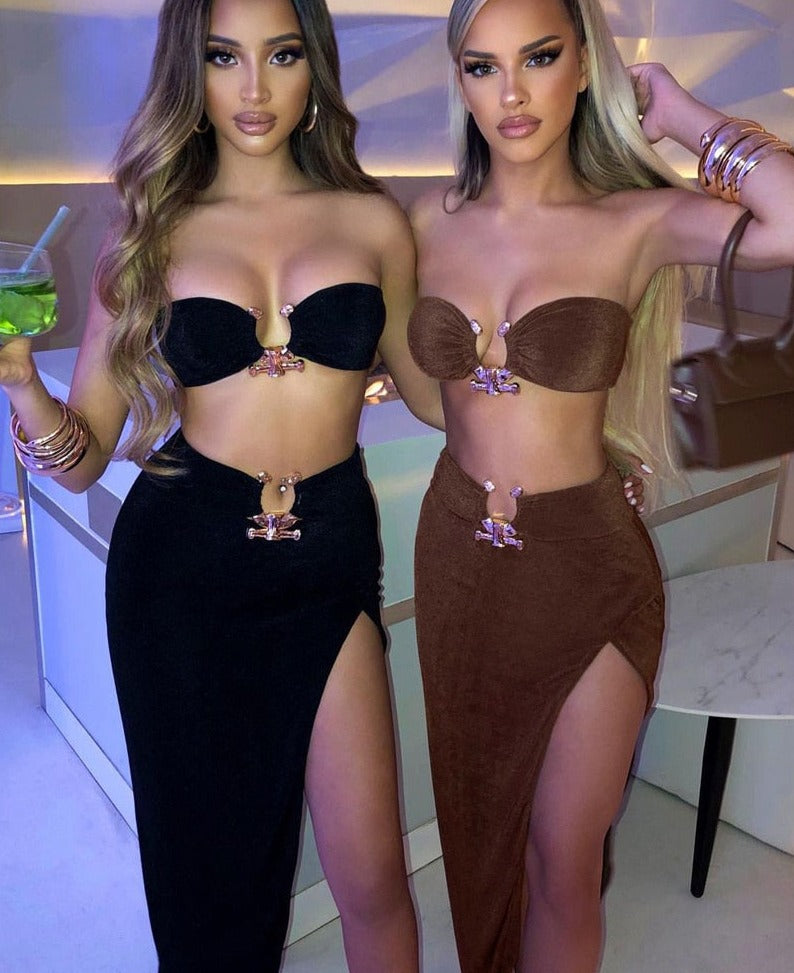 Strapless Crop Tube Top and Skirt set