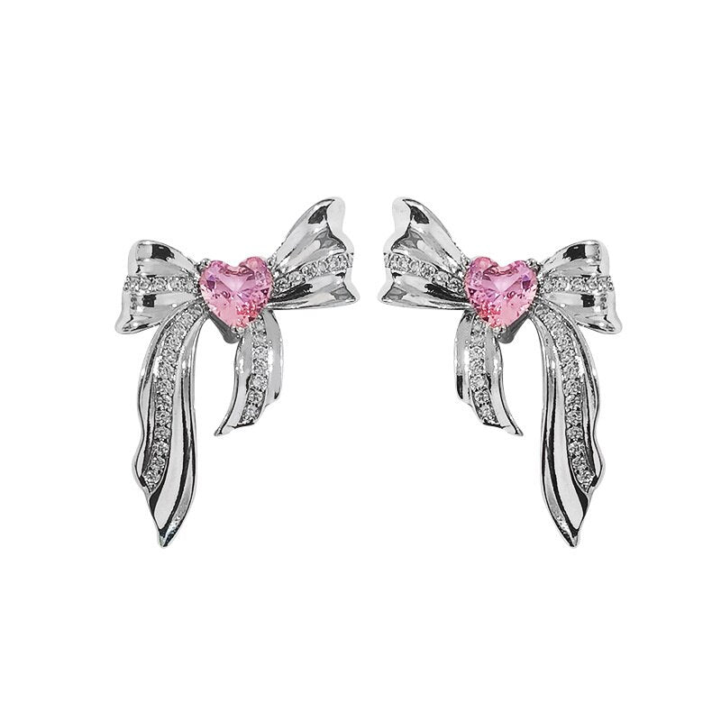 Sweet Pink Metal Bow Earrings