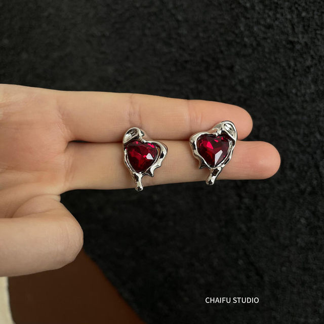 Molten Metal Red Crystal Love Earrings