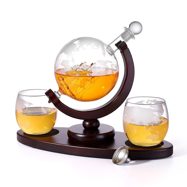 Whiskey Decanter Globe Wine Aerator Glass Set
