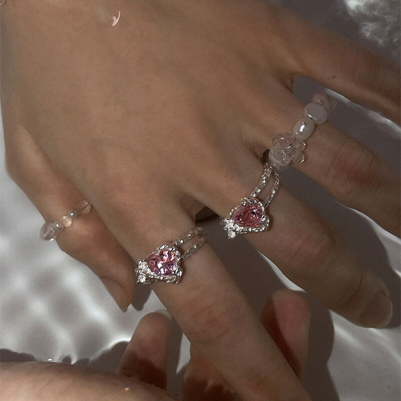 Pink Crystal Irregular Heart Ring