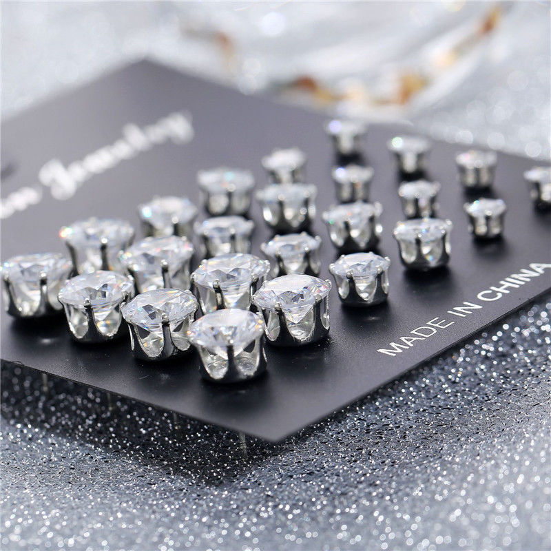 White Crystal Stud Earrings Set