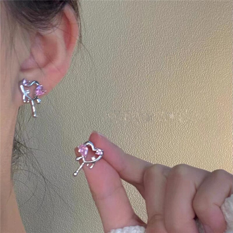 Pink Crystal Zircon Heart Earrings