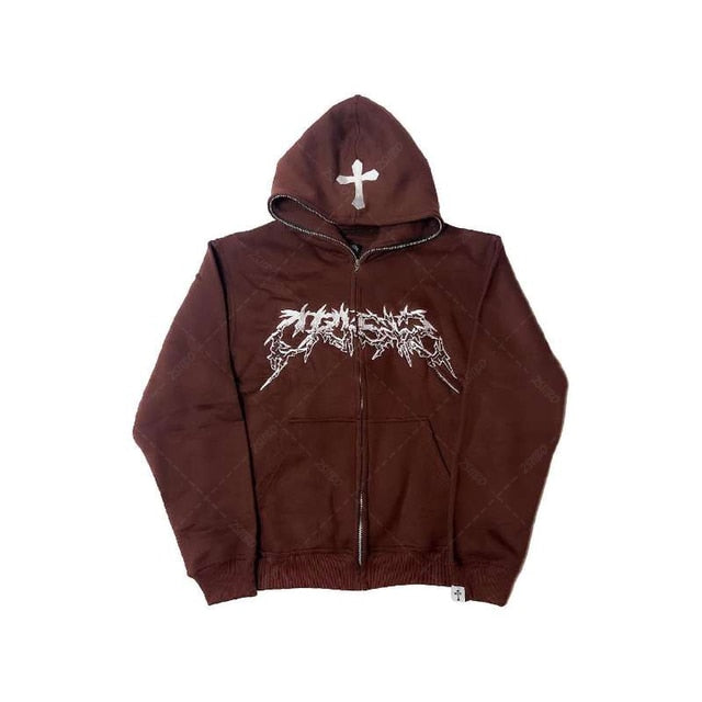 Cross Letter Printing Hooded Sweater