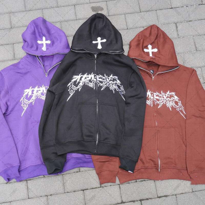 Cross Letter Printing Hooded Sweater