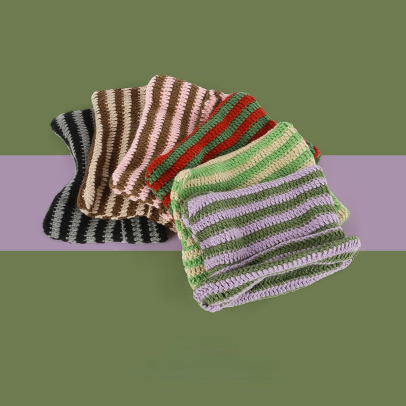 Striped Knitted Wool Winter Beanie