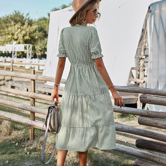 Florenza Short Sleeve Midi Striped Dress