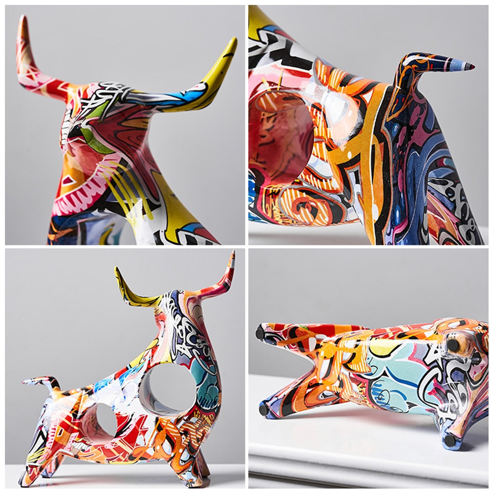 Modern Art Graffiti Cow Figurines