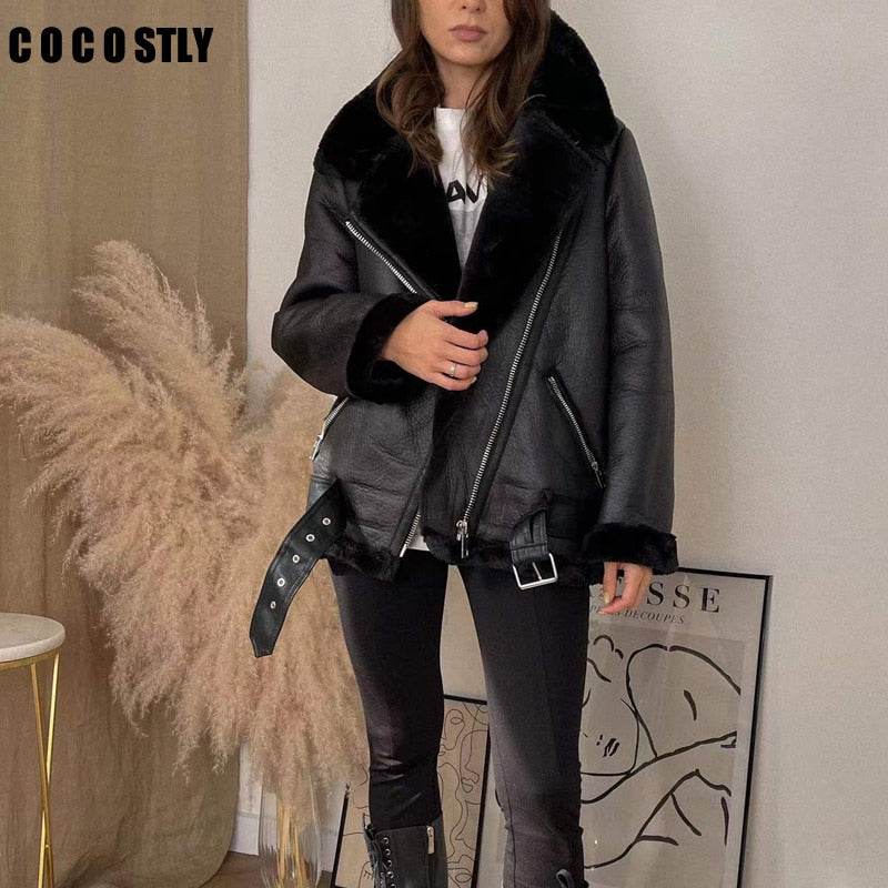 High Quality Woman's Faux Leather Fur Coat