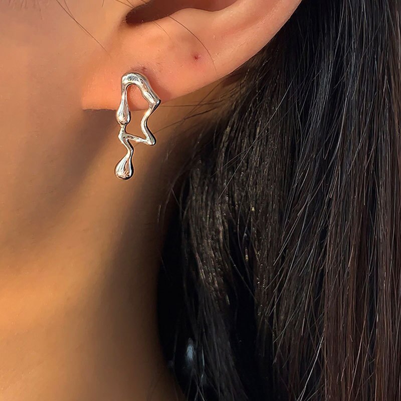 Asymmetrical Liquid Metal Drop Earrings